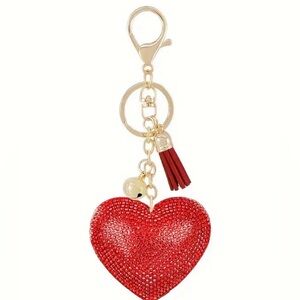 Red Heart Bling Rhinestone Keychain with Gold Accents